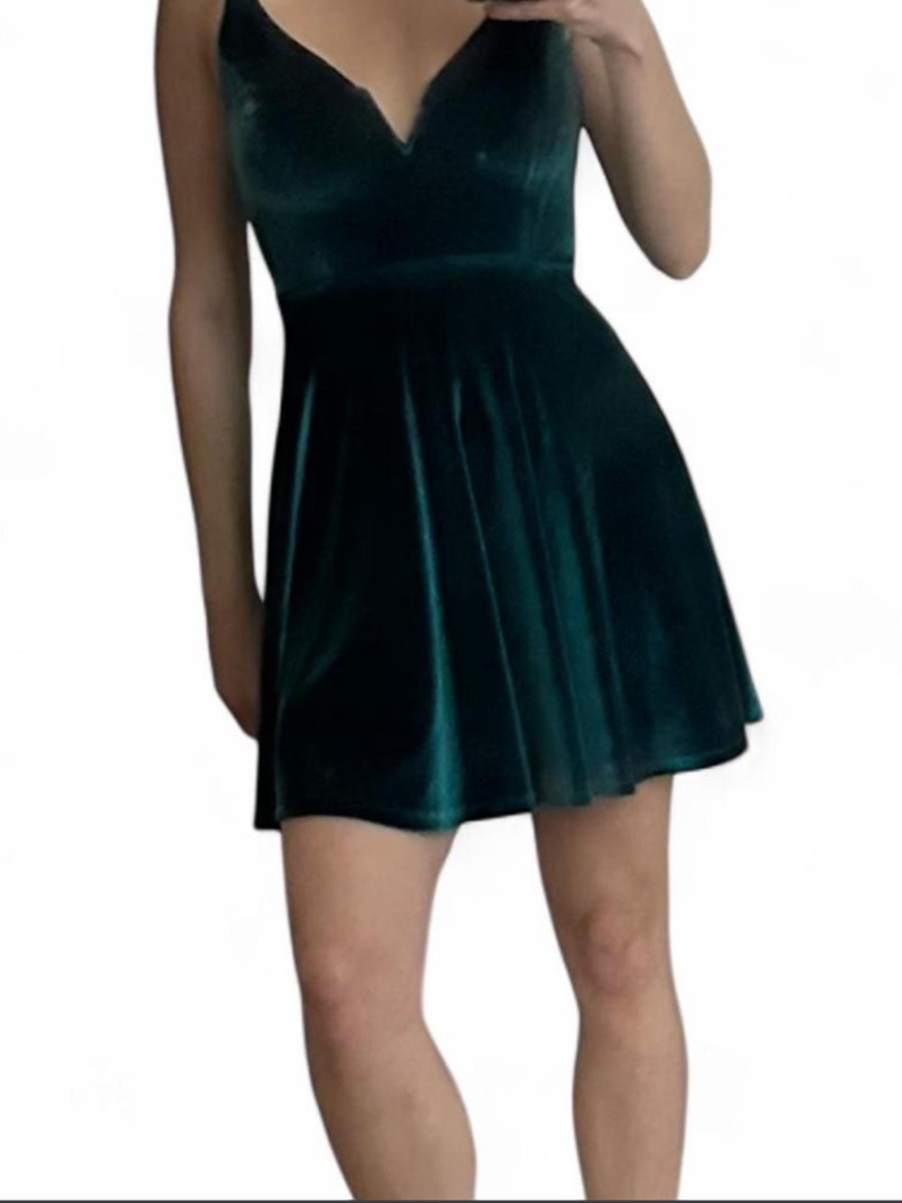 Urban Outfitters Dark Green Velvet V-Neck Mini Dress